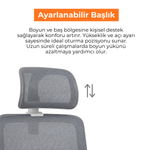 Görseli galeri görüntüleyicisinde aç, Greta Fileli Ofis Çalışma Koltuğu - Bel Destekli - Ayarlı Kol - Başlıklı