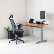 Ayarlanabilir yükseklikte ergonomik çalışma masası, dizüstü bilgisayar ve destekli monitör