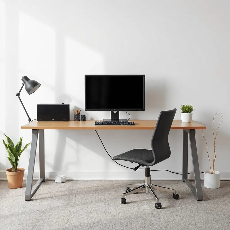 Yüksekliği ayarlanabilir ergonomik çalışma masası, monitör göz hizasında ve klavye yakınında