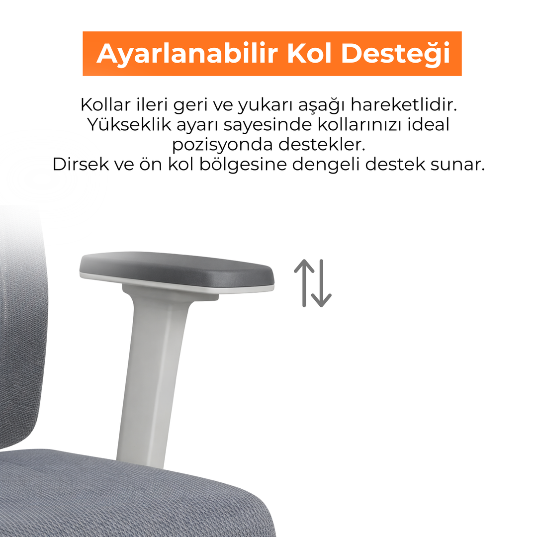 Greta Fileli Ofis Çalışma Koltuğu - Bel Destekli - Ayarlı Kol - Başlıklı